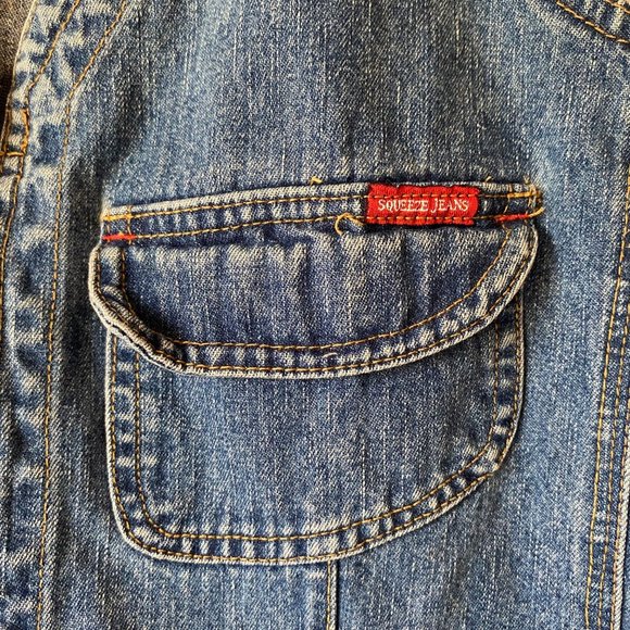 SQZ 90's Vtg Denim blue dress full zip front sleeveless retro women L‎ - Picture 3 of 7